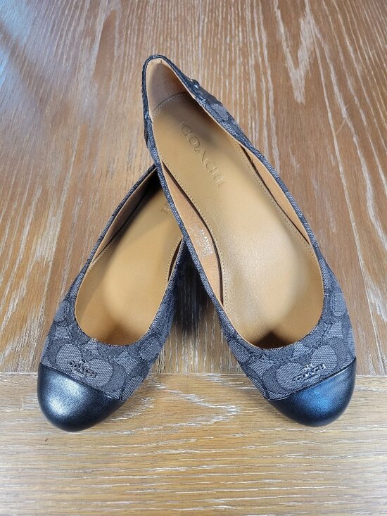 Coach Shoes - Coach Signature Canvas Cap Toe Ballet Flats Black Gray Women's 7.5B